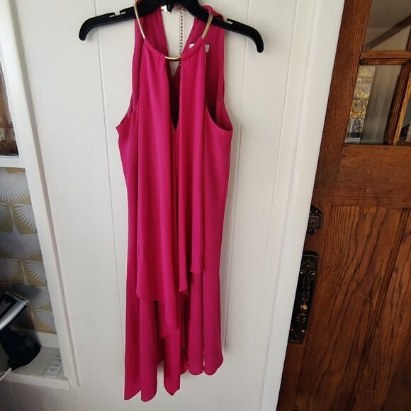 Kensie, Dressing Up and going out . Pink Halter & gold choker. Fluid Pink Fabric - Picture 5 of 9